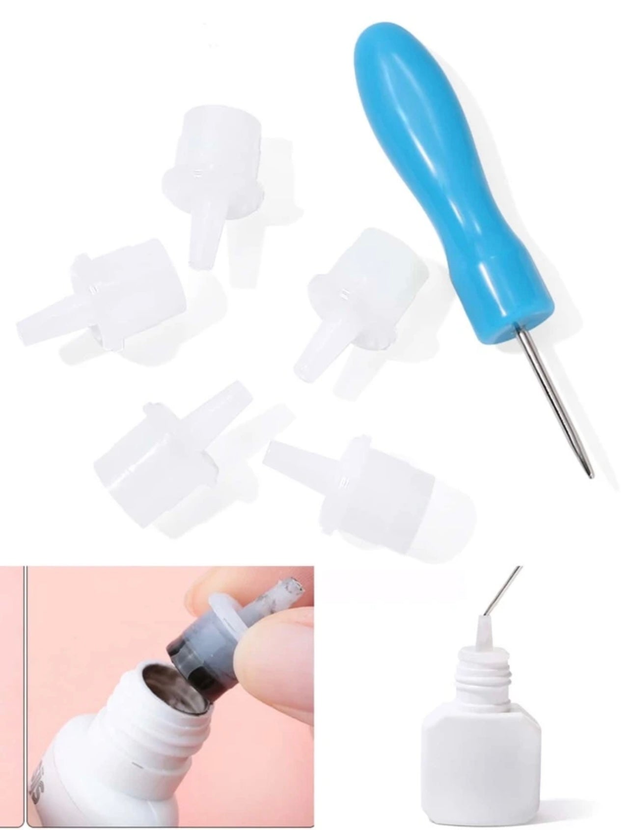 Eyelash Glue Bottle Needle, Replacement Lid & Opener Set, 3PCS